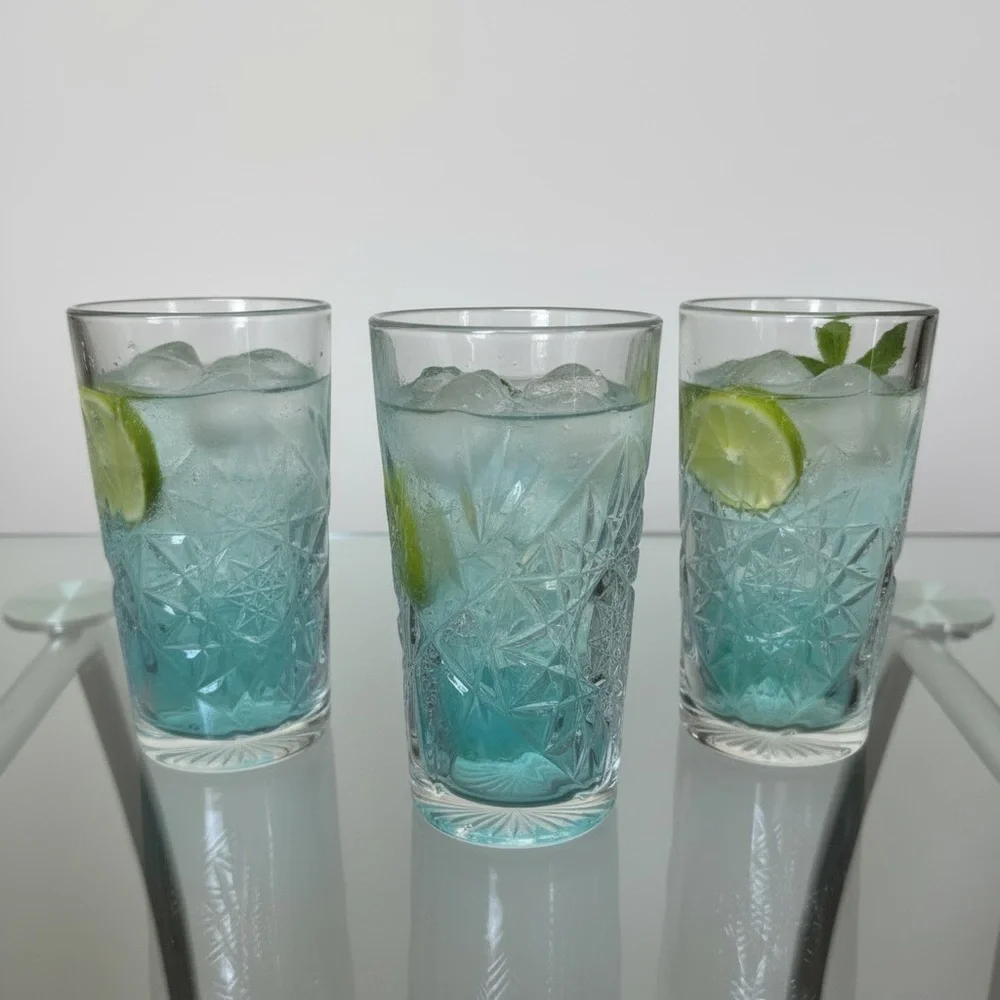 Libbey Hobstar Clear Highball Cooler Glasses - Set of 3 Like New